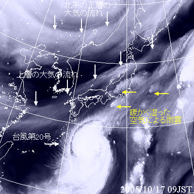 2005年10月17日09時の気象衛星水蒸気画像