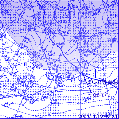 2005年11月19日09時の850hPa高層天気図