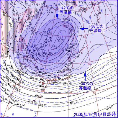 2005年12月17日09時の500hPa面高層天気図