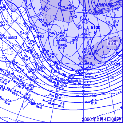 2006年2月4日09時の500hPa高層天気図