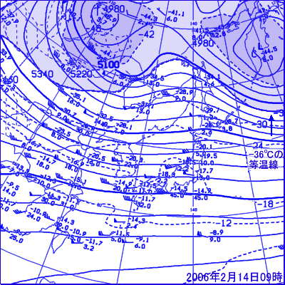 2006年2月14日09時の500hPa高層天気図