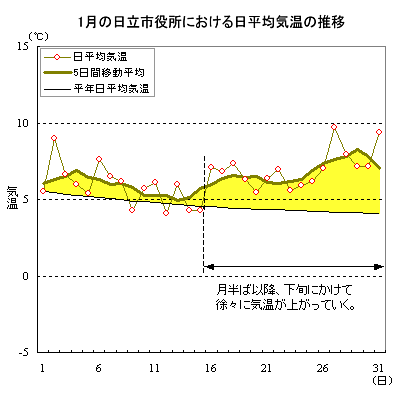 2007年1月の日立市役所における日平均気温の推移