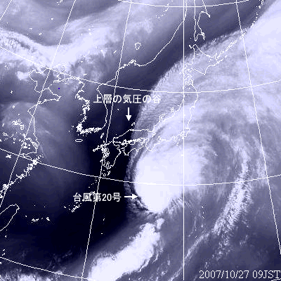 2007年10月27日09時の気象衛星水蒸気画像
