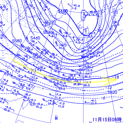 2007年11月15日09時の500hPa面高層天気図