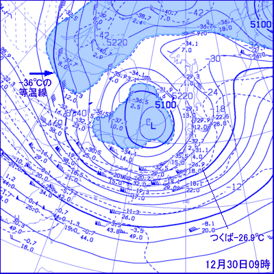 2007年12月30日09時の500hPa面高層天気図