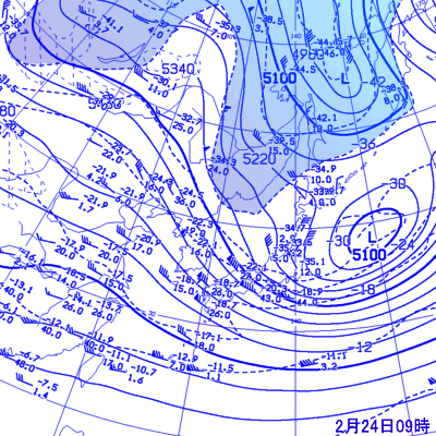 2月24日09時の高層（500ｈPa面）天気図