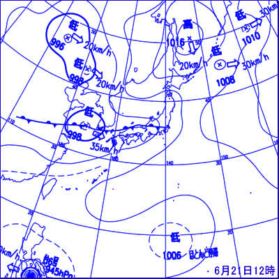 2008年6月21日12時の地上天気図