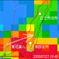 7月27日19時40分の降水量レーダー図