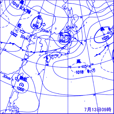 7月13日09時の地上天気図