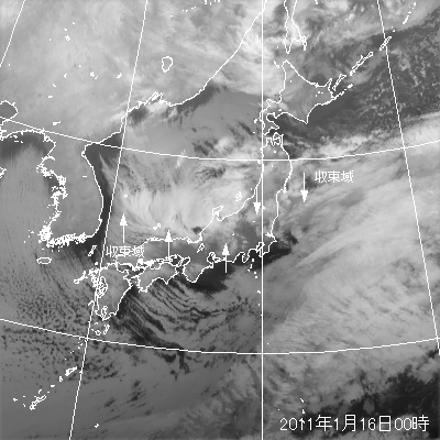 2011年1月16日00時の気象衛星赤外画像