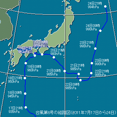 2011年7月台風第6号の経路図