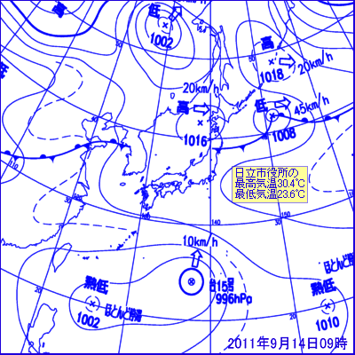 9月14日09時の地上天気図
