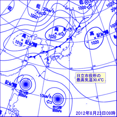 2012年8月23日09時の地上天気図