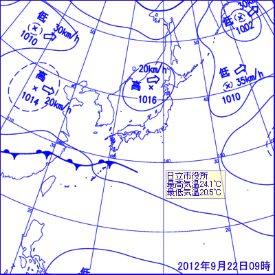2012年9月22日09時の地上天気図