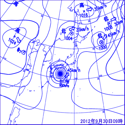 2012年9月30日09時の地上天気図