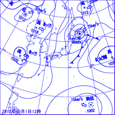 10月1日12時の地上天気図