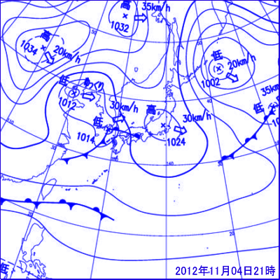 11月4日21時の地上天気図
