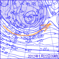 1月22日09時の500hPa面高層天気図