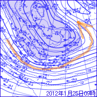 1月25日09時の500hPa面高層天気図