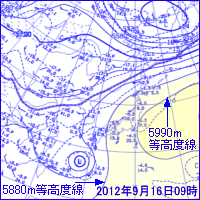 2012年9月16日09時の500hPa面高層天気図