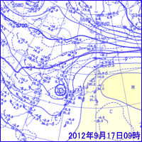 2012年9月17日09時の500hPa面高層天気図