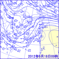 2012年9月18日09時の500hPa面高層天気図