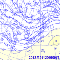 2012年9月20日09時の500hPa面高層天気図