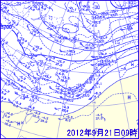 2012年9月21日09時の500hPa面高層天気図