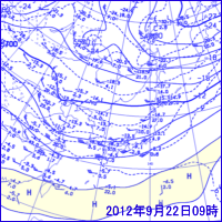 2012年9月22日09時の500hPa面高層天気図