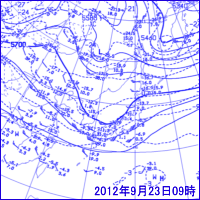 2012年9月23日09時の500hPa面高層天気図