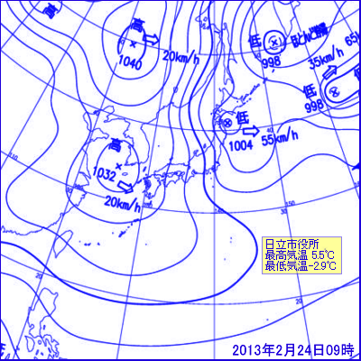 2013年2月24日09時の地上天気図