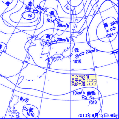 2013年9月12日09時の地上天気図