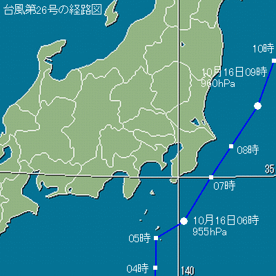 2013年台風第26号の拡大経路図