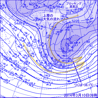 2014年3月10日09時の500hPa面高層天気図