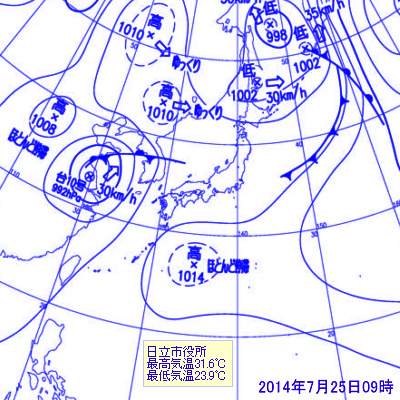 2014年7月25日09時の地上天気図