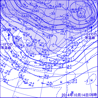 2014年10月14日09時の500hPa面高層天気図