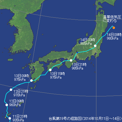 2014年台風第19号の経路図