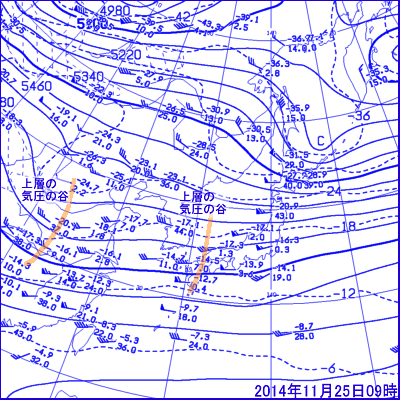 2014年11月25日09時の500hPa面高層天気図
