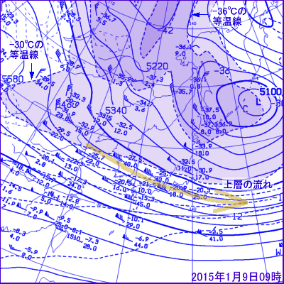 2015年1月9日09時の500hPa面高層天気図