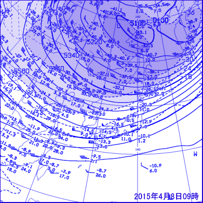 2015年4月8日09時の500ha面高層天気図