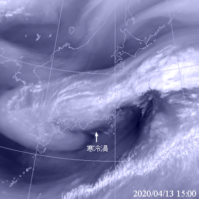 2020年4月13日15時の気象衛星水蒸気画像