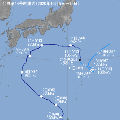 台風第19号の経路図