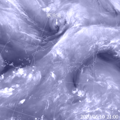 2020年6月10日21時の気象衛星水蒸気画像
